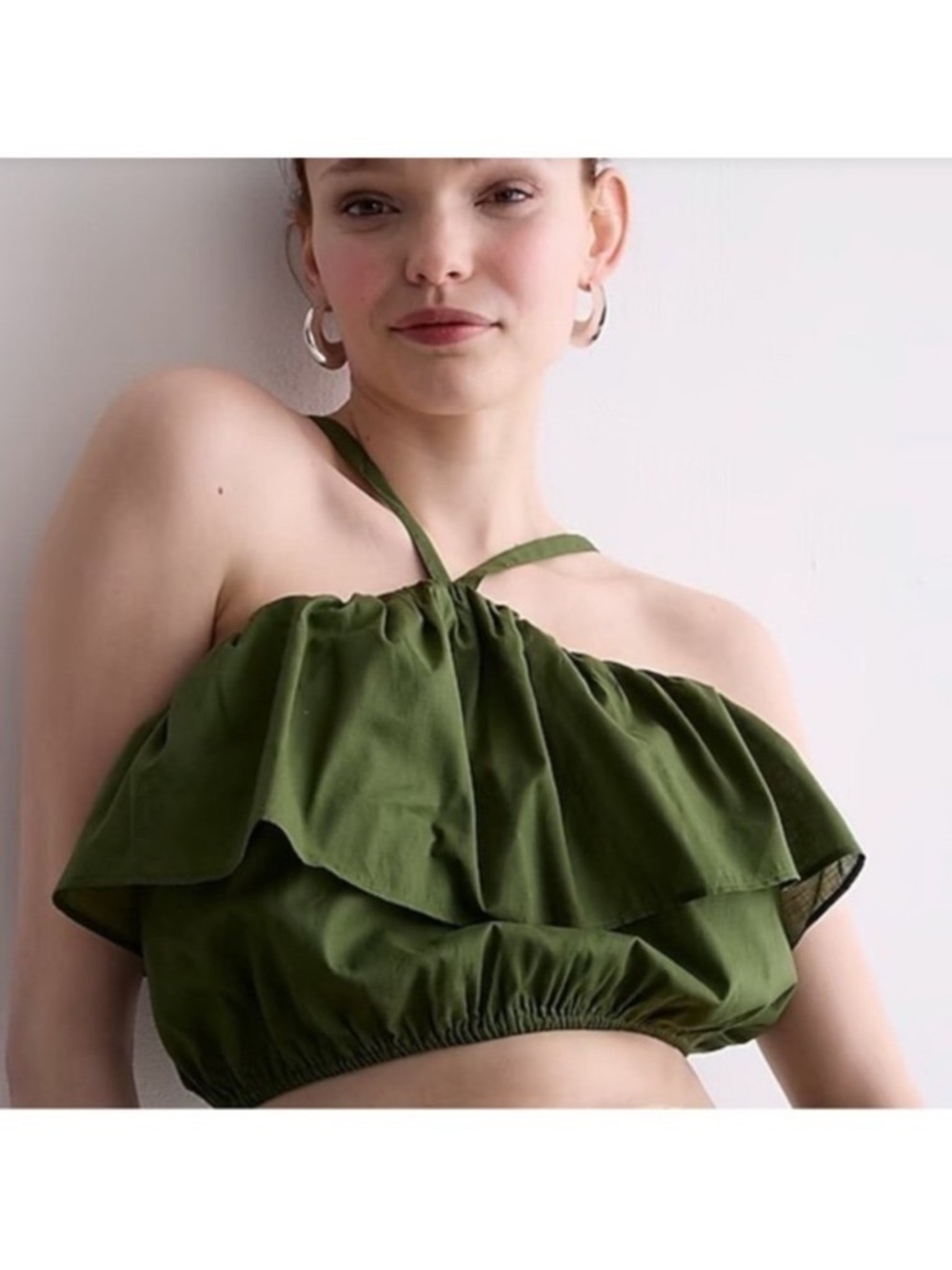 Bundle- J.Crew Ruffle Halter Top + Pull In Cotton Voile Skirt set - Olive Green